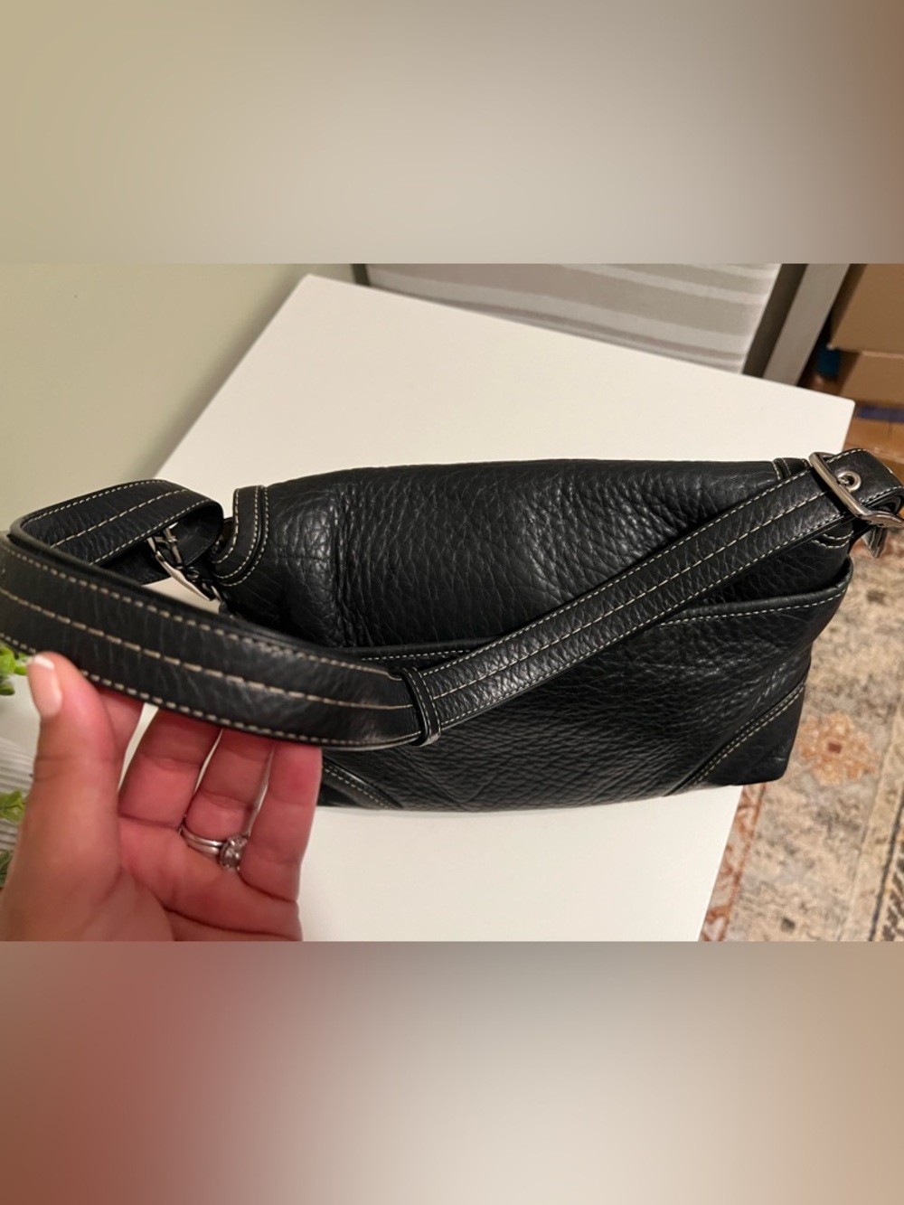 Coach Black Pebbled Leather Shoulder Bag with Silver Turnlock - Picture 6 of 14